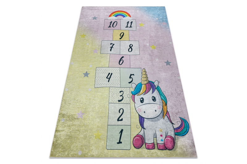 BAMBINO 54060 matto enhjørning, numerot lapsille liukumaton - pinkki / keltainen 140x200 cm