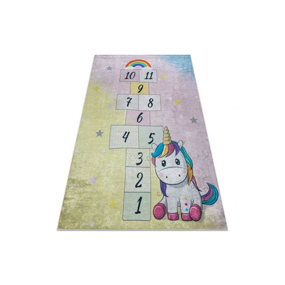 BAMBINO 54060 matto enhjørning, numerot lapsille liukumaton - pinkki / keltainen 140x200 cm