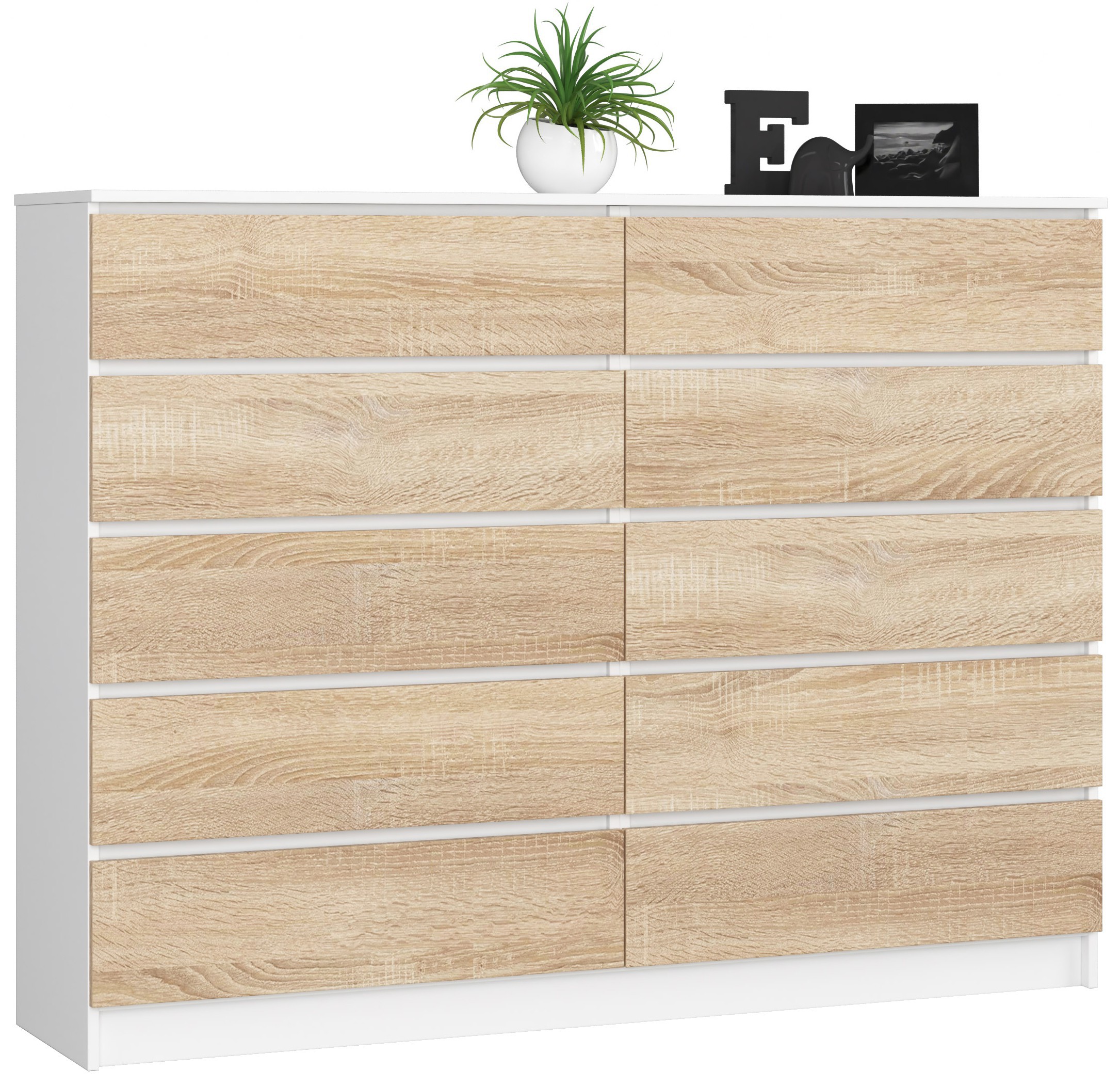 Akord Lipasto 10 laatikkoa Valkoinen/Sonoma-tammi 160x40x121