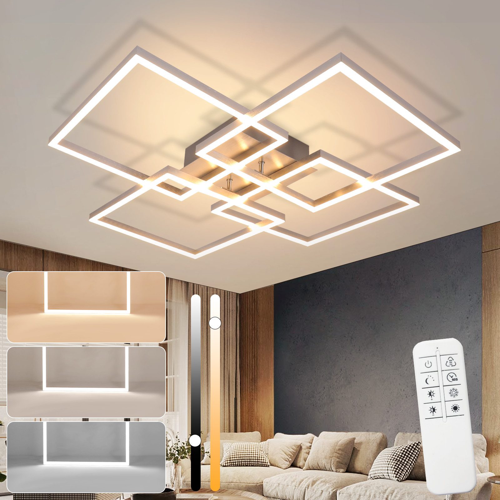 NETTLIFE LED - kattovalaisin makuuhuoneeseen, hopeanvärinen, himmennettävä, 64 cm, 36 W, geometrinen, olohuone, kaukosäädin