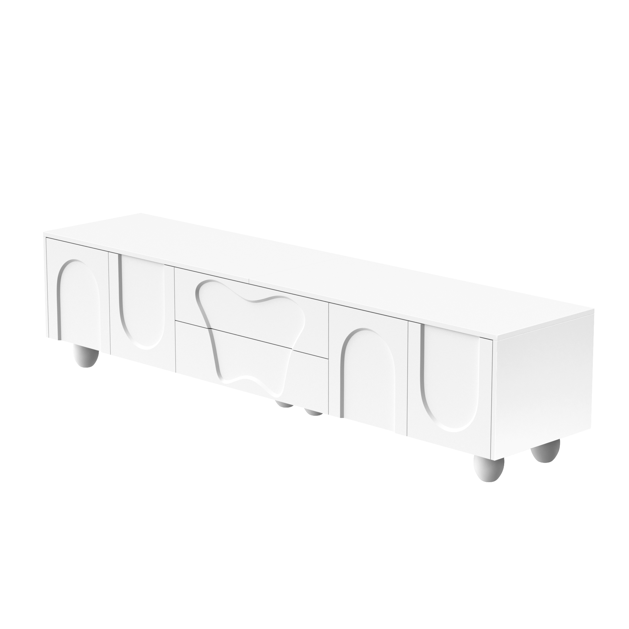 TV-taso 180x40x42 cm valkoinen lastulevy säilytyksellä ja puu jaloilla