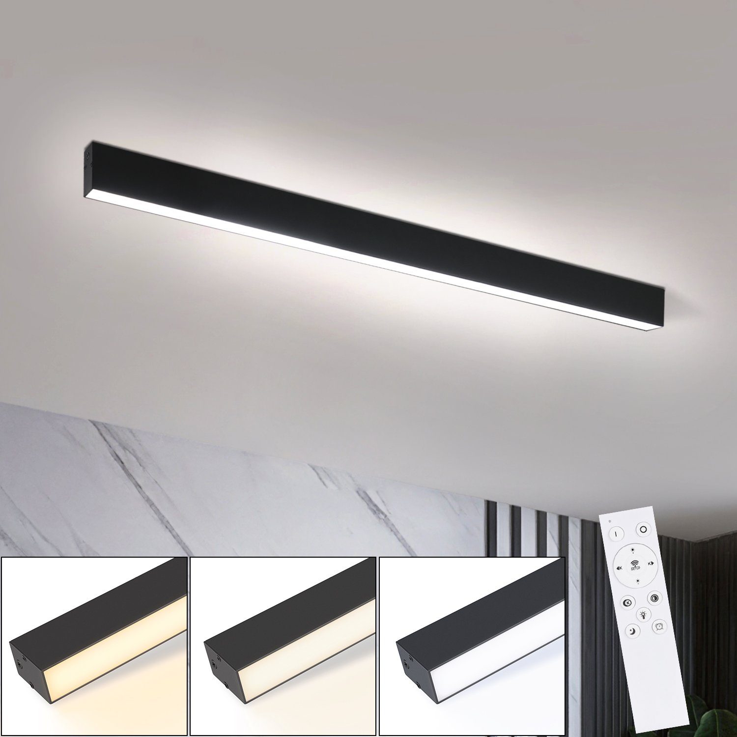 NETTLIFE 80 cm LED-kattovalaisin, 25 W, musta. Himmennettävä kaukosäätimellä, sopii olohuoneeseen ja makuuhuoneeseen. Moderni lamppupaneeli