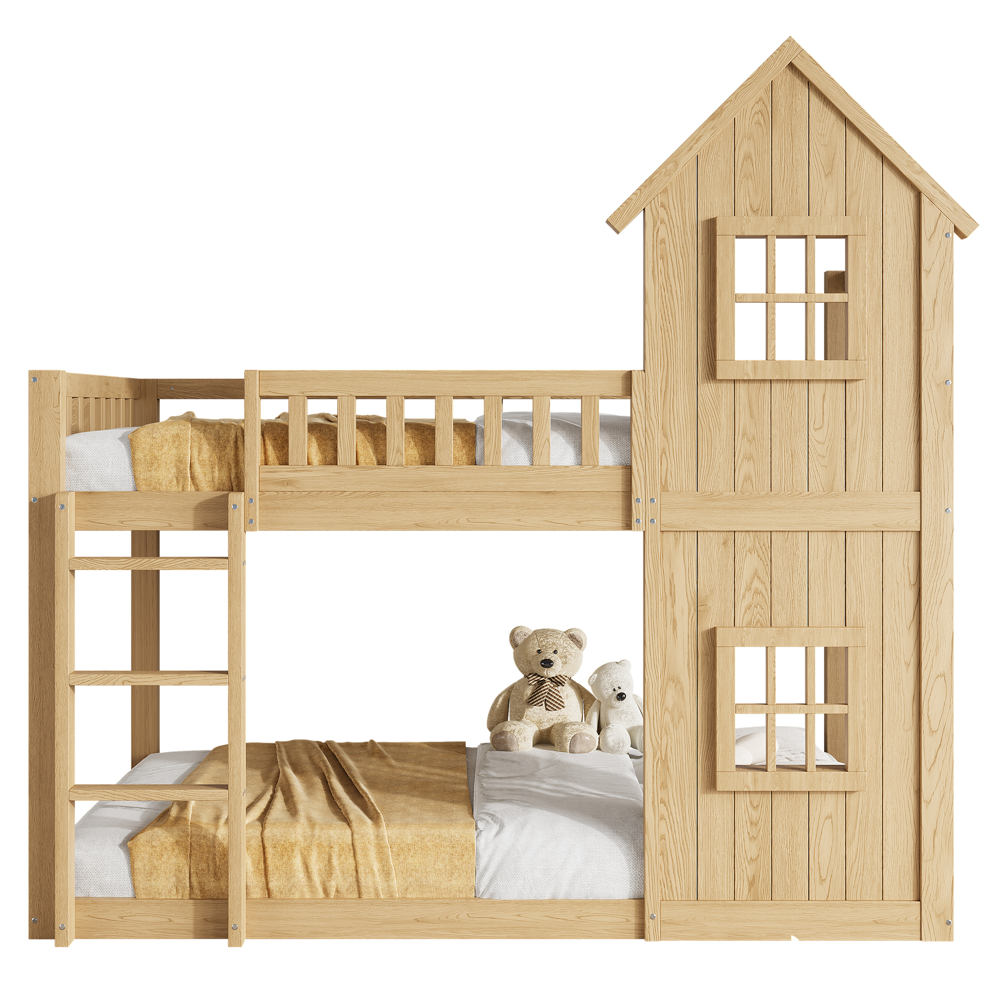 Sänky 90x200 cm turva-aidat säädettävä lastenhuoneeseen luonnonvärisenä puinen ja MDF