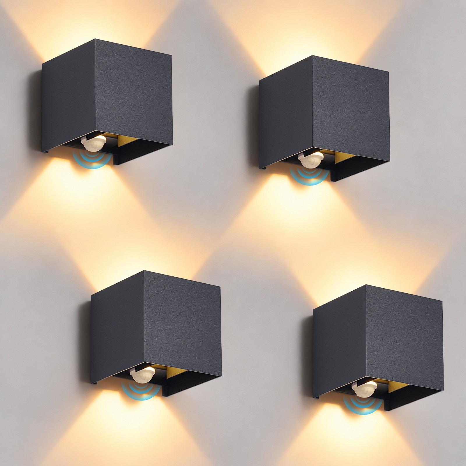 ZMH LED-Seinävalaisin 4 kpl Musta Seinävalaisin 3000K IP54 Up Down -valaistus Puutarhaan