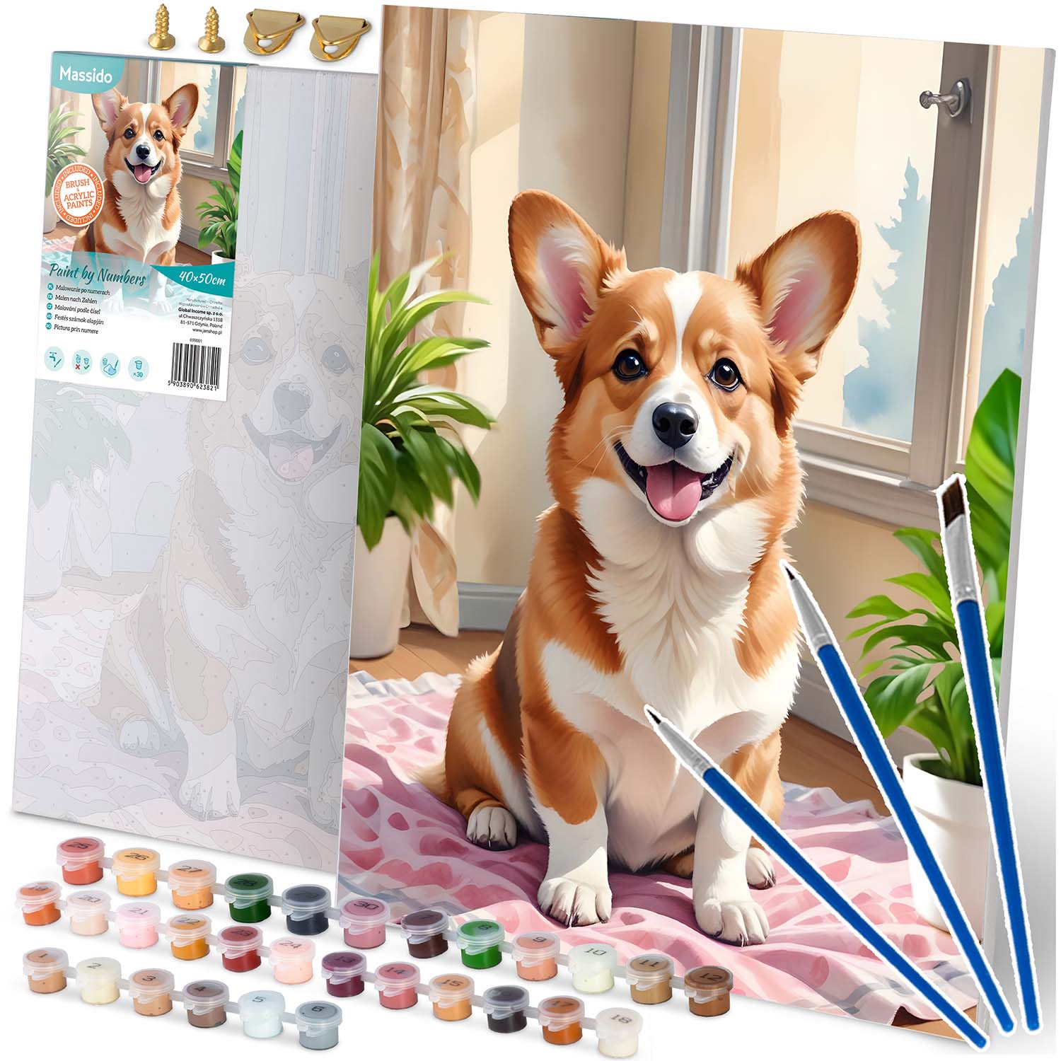 Maalaus numeroiden mukaan 40x50 cm Massido Corgi -koira