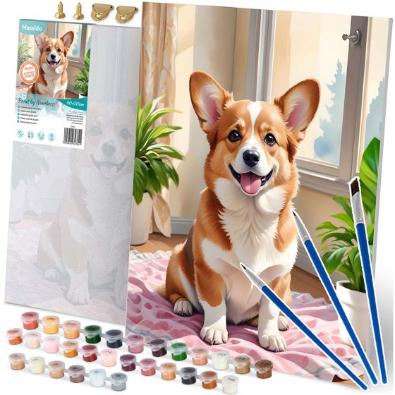 Maalaus numeroiden mukaan 40x50 cm Massido Corgi -koira