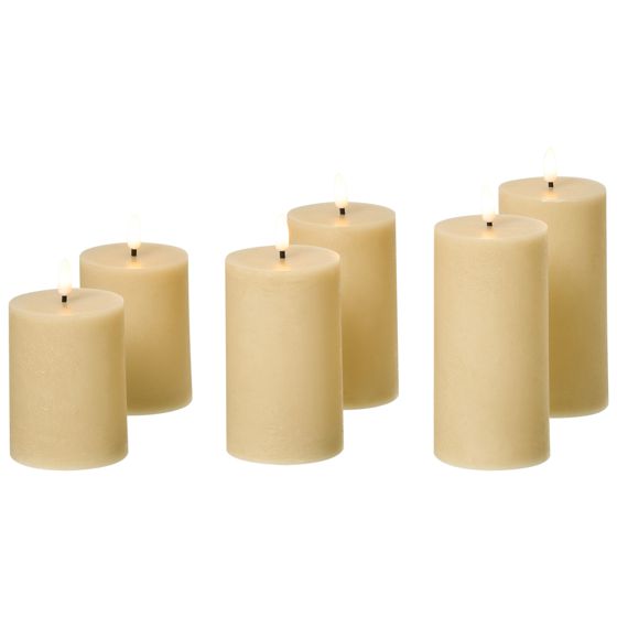LED-kynttiläsetti 6 kpl BRAISE 10/13/15 cm Beige