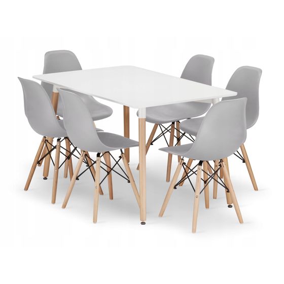 ADRIA suorakulmainen pöytä 120x80, 6 OSAKA-tuolia, harmaa-valkoinen
