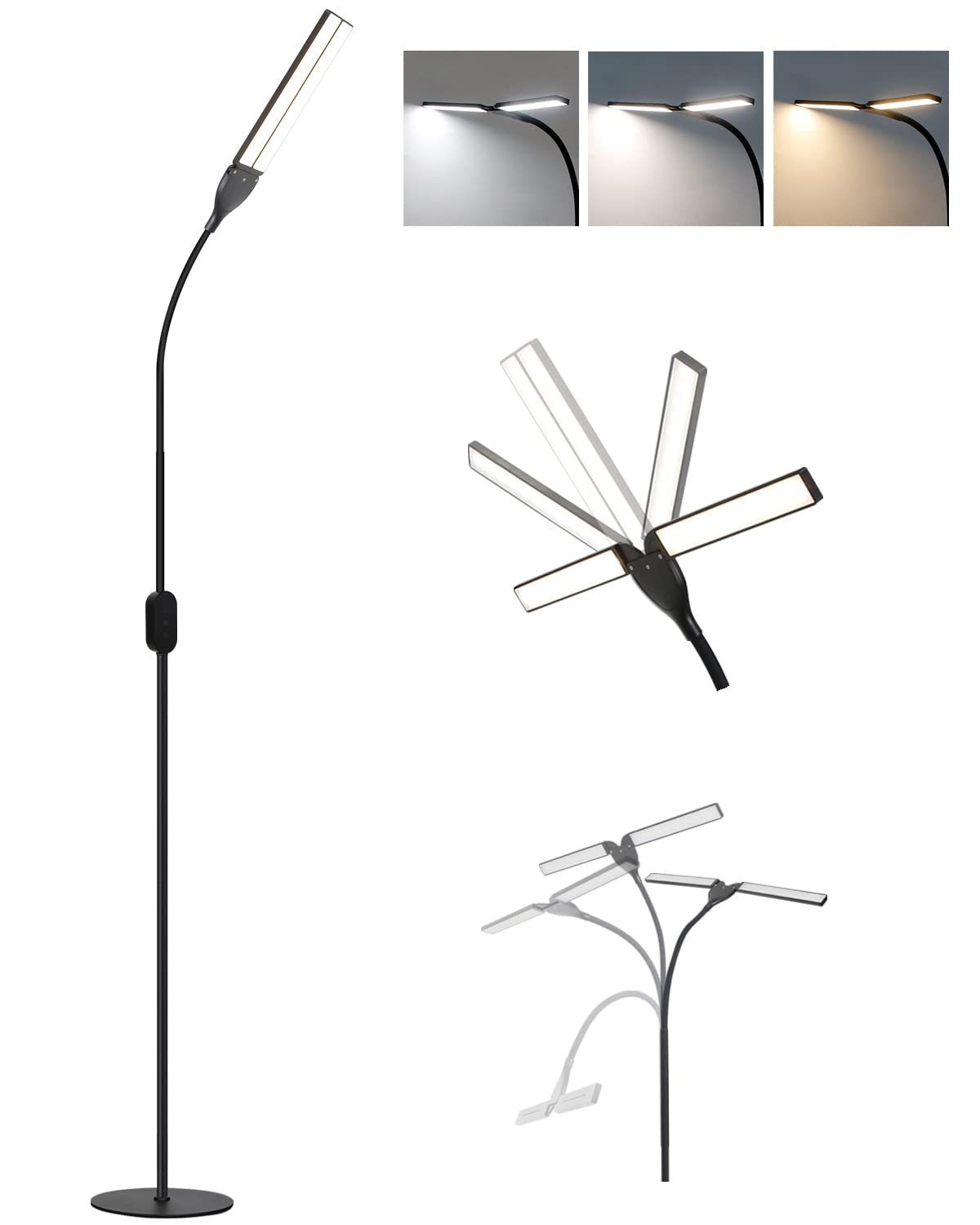 NETTLIFE Himmeä LED-lattiavalaisin, musta, 158 cm – moderni kosketusvalaisin olohuoneeseen, 9 W, ajastimella ja muistitoiminnolla