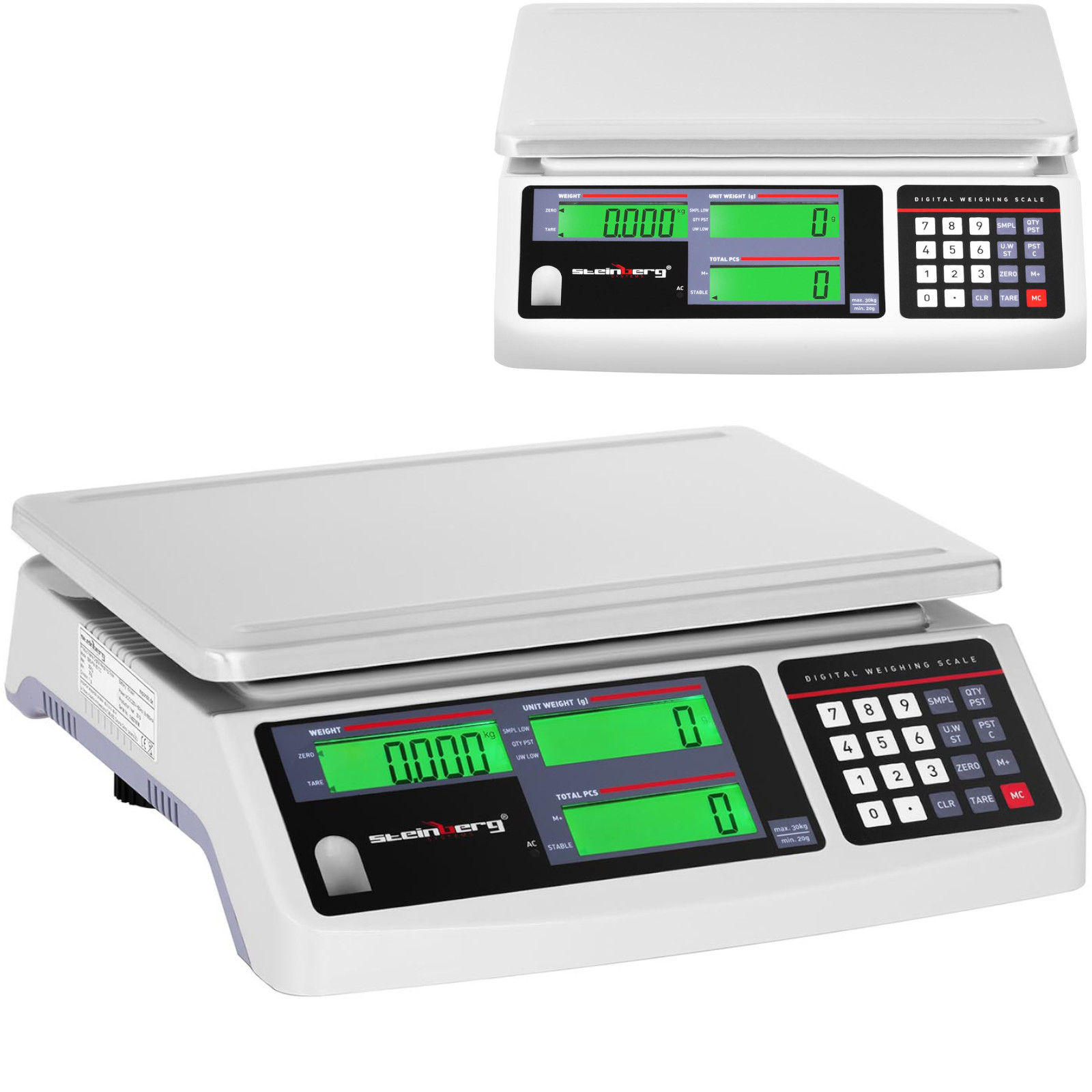 Kauppavaaka LCD-näytöllä 30,5 x 22 cm 30 kg / 1 g