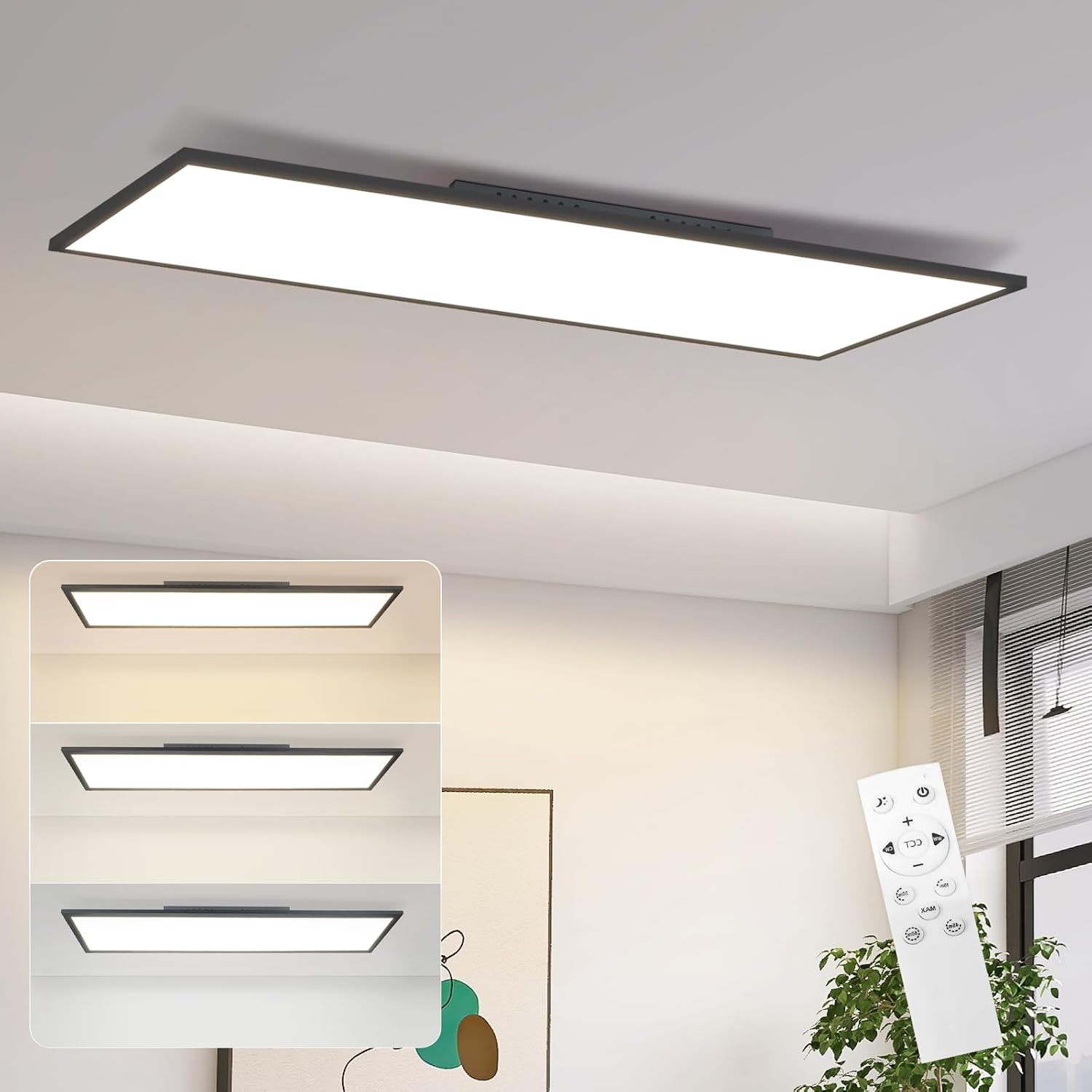NETTLIFE himmennettävä, LED - kattovalaisin, 100x25, cm, kaukosäätimellä, musta, 24W