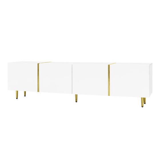 TV-taso 170x35x46 cm valkoinen MDF moderni säilytyksellä ja soft-close-ovet