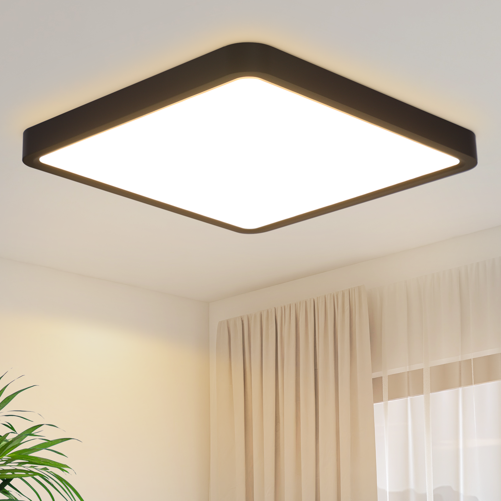 NETTLIFE LED - kattovalaisin, litteä, makuuhuonevalaisin, 23 cm, 18 W, neliönmuotoinen, musta, 3000 K