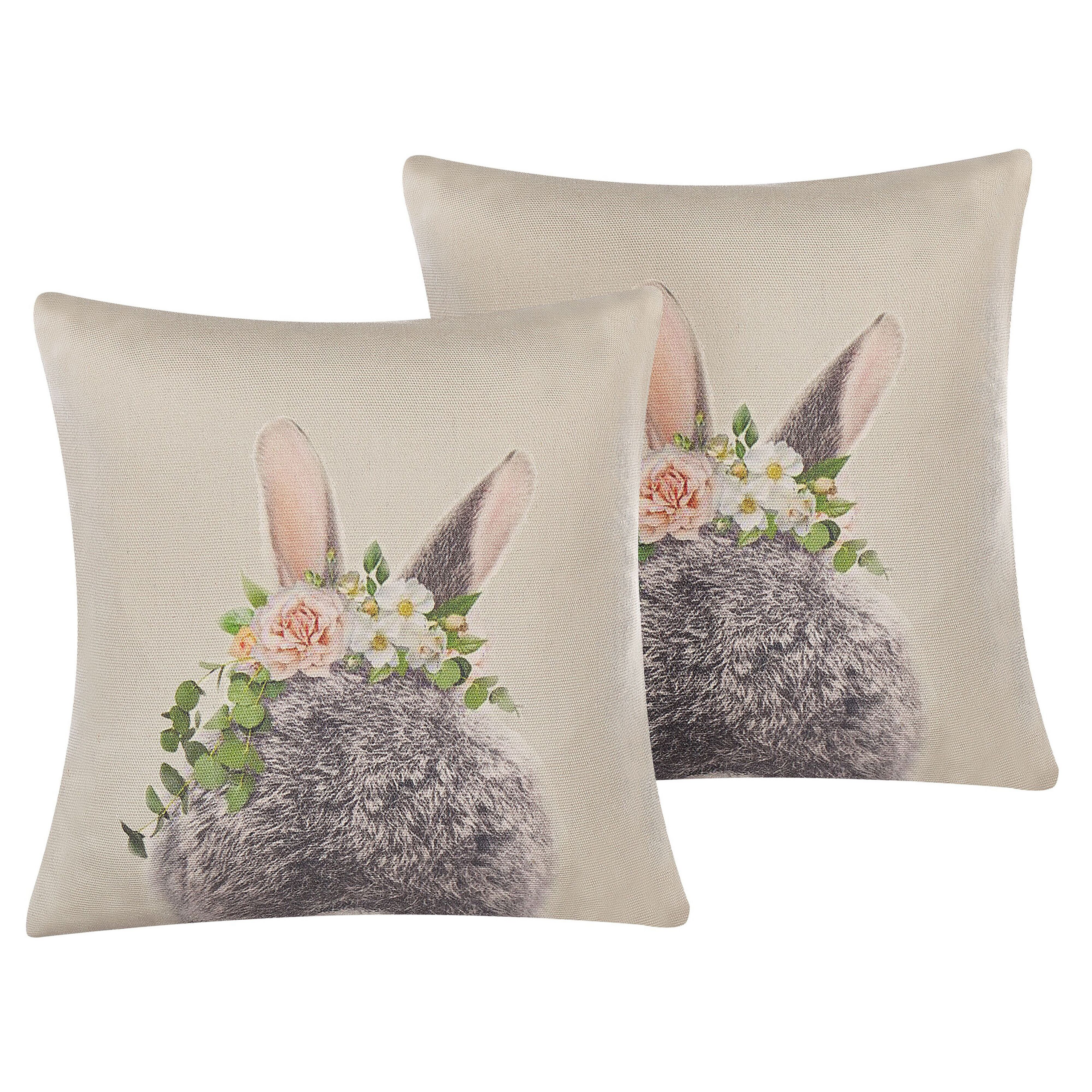 Koristetyynysetti 2 kpl FATSIA puuvilla 45 x 45 cm Ruskeanharmaa