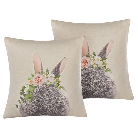 Koristetyynysetti 2 kpl FATSIA puuvilla 45 x 45 cm Ruskeanharmaa