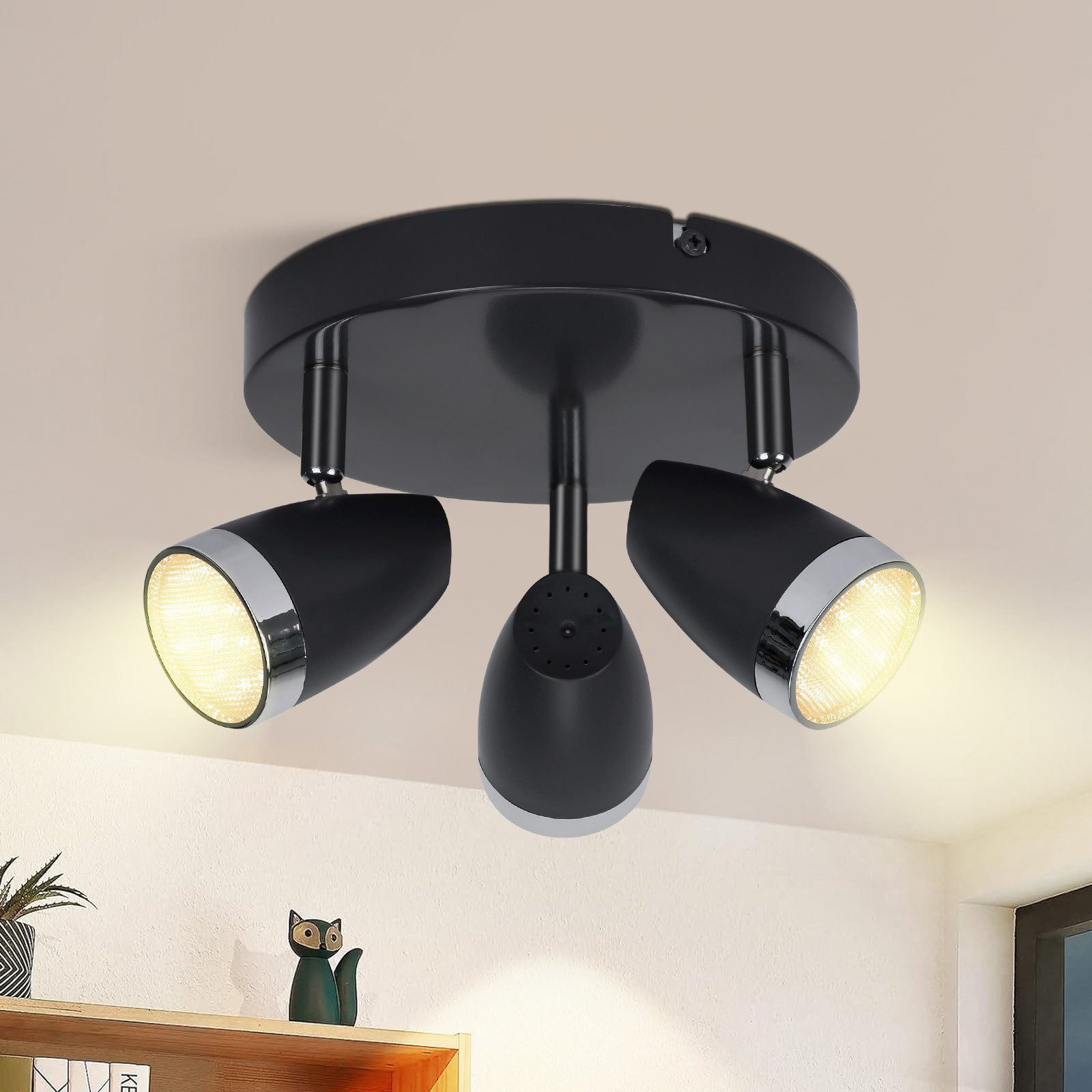 NETTLIFE Moderni 3- lamppuinen LED - kattospottivalaisin 4W musta 3000K 350° säädettävä