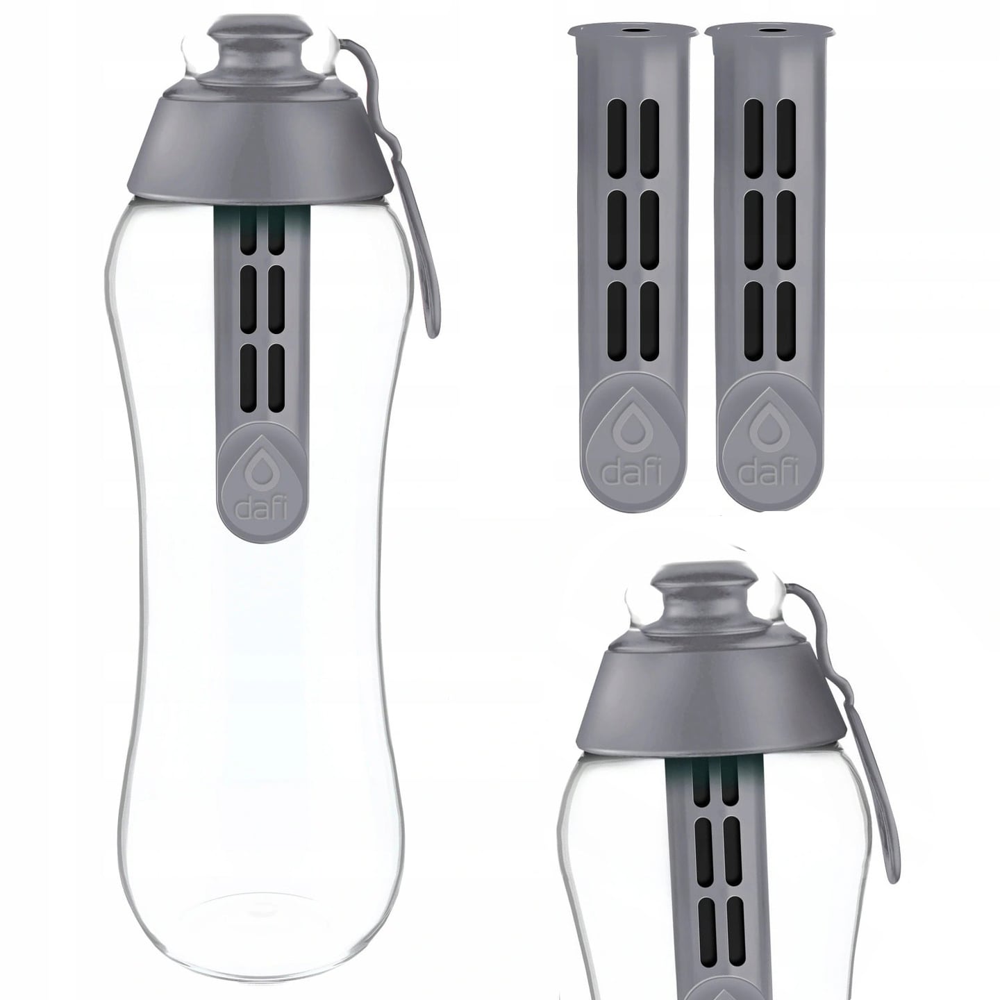 Harmaa Dafi vesisuodatinpullo 0,7l + 2 suodatinta