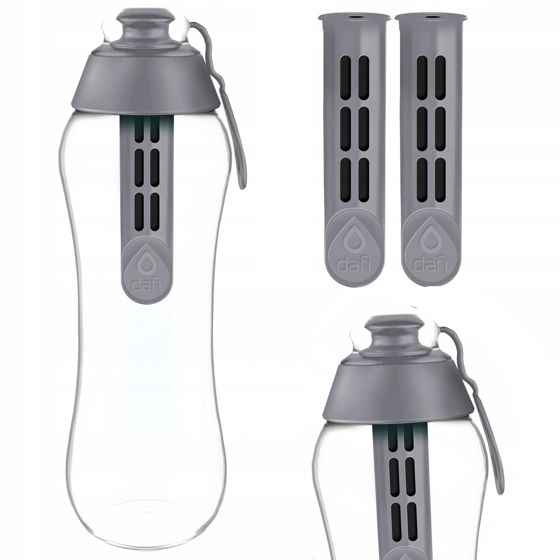 Harmaa Dafi vesisuodatinpullo 0,7l + 2 suodatinta