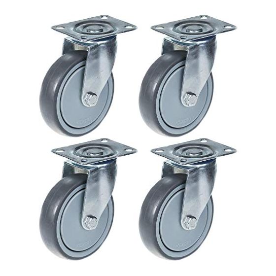 125mm 5" pyöräteline harmaalla kumirenkaalla kääntyvä vahva 520kg kantavuus, 4 kpl:n sarja.