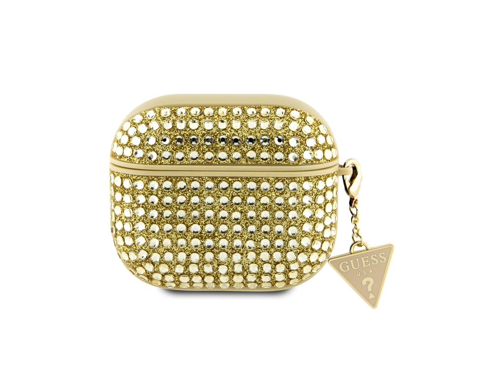 Timanttikuvioinen suojakuori AirPods 3 4G:lle, jossa kimalteleva kolmiokoriste ja strassikivet.