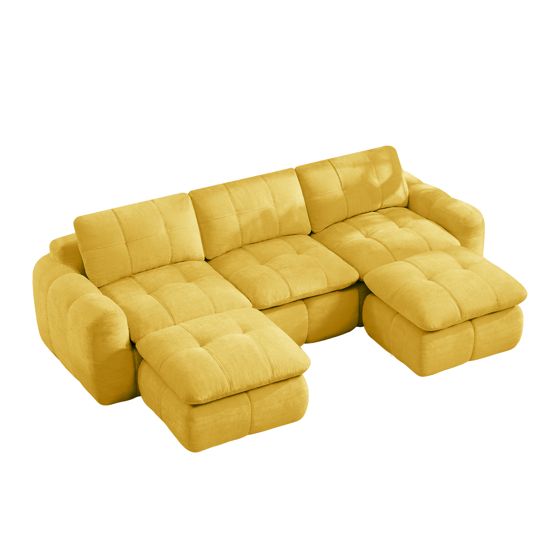 moduulisohva 3-paikkainen keltainen chenille skandinaavinen säilytystilalla varustettu