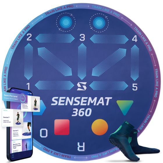 SenseBall® SenseMat 360 jalkapallon harjoittelumatto ja sovellus - 360° pinta, luistamaton TPU ja PE-vaahto, mukana pitosukat ja yli 50 harjoitetta