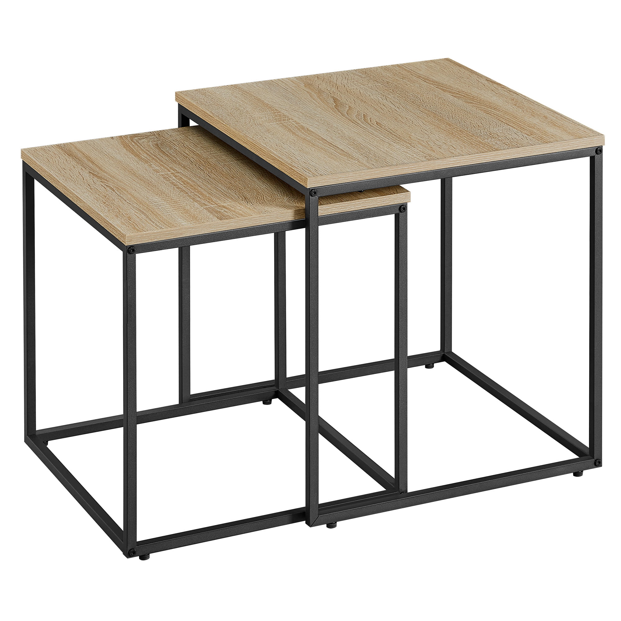 Neliönmuotoinen sohvapöytä, 2 osaa - Sonoma-tammi / mustat jalat