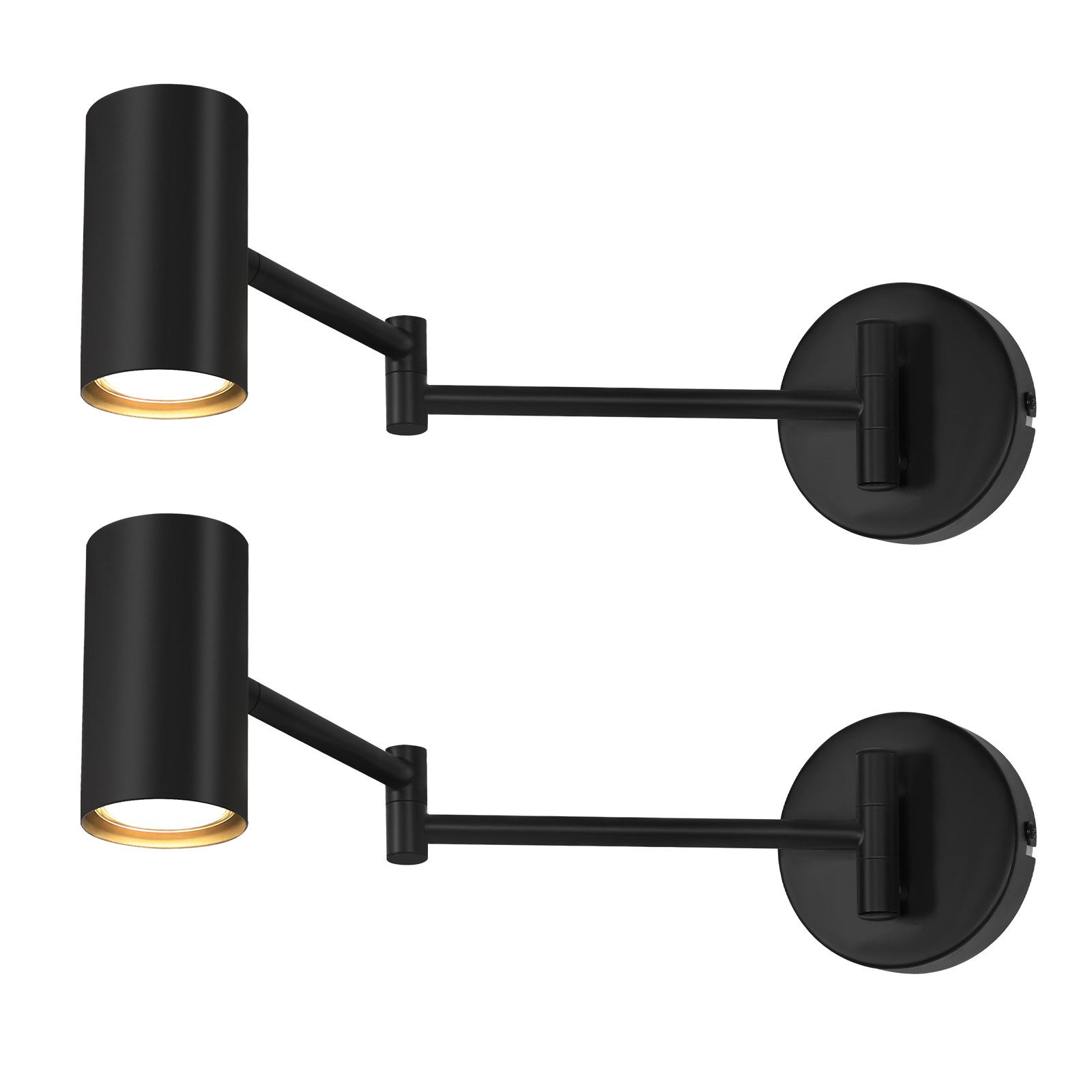 NETTLIFE Sisäseinävalaisin Musta, 2 kpl pakkaus, Vintage, Kääntyvä, Metallinen, Retro, GU10
