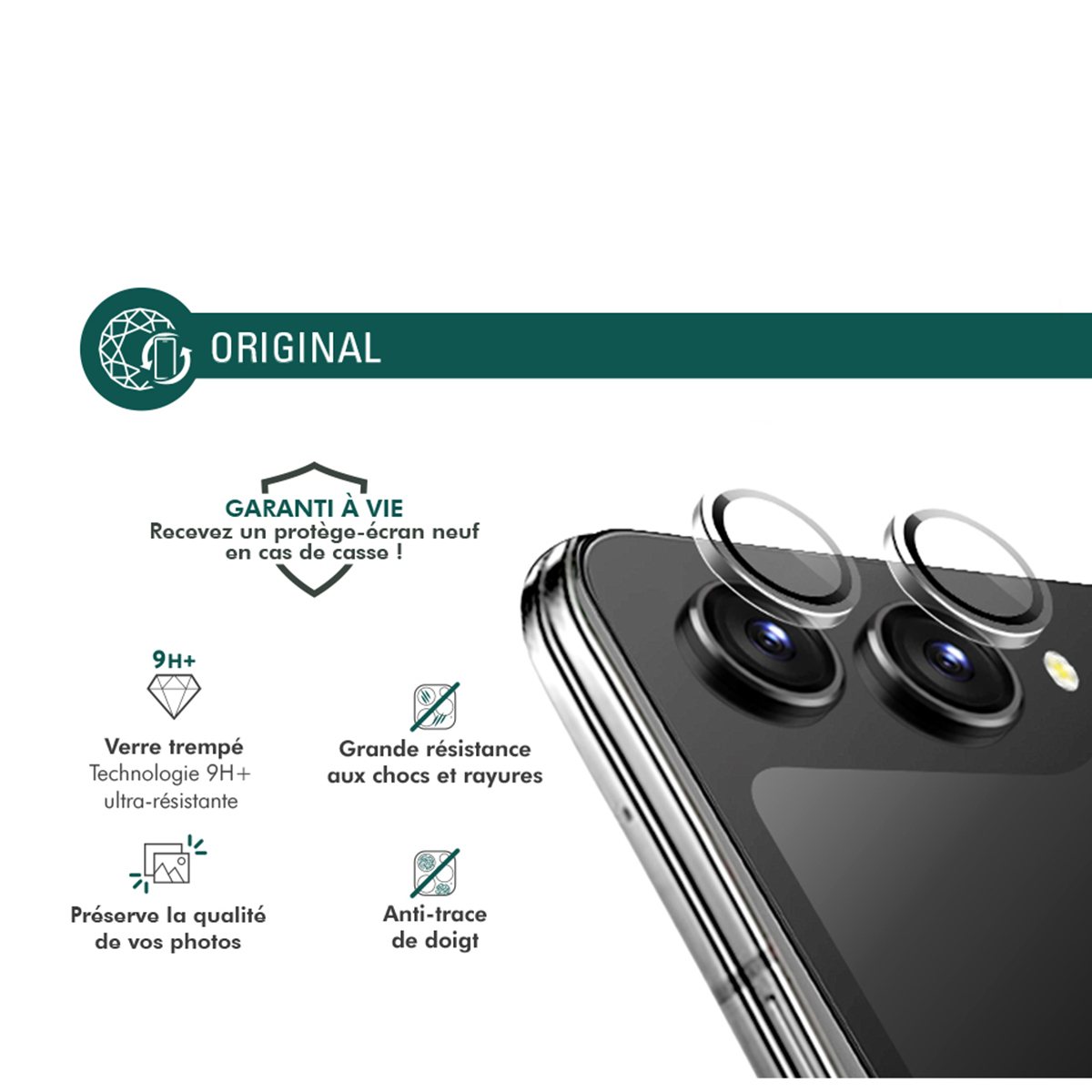 2 tasoa 9H+ karkaistua kameran linssinsuojaa Galaxy Z Flip6 -mallille