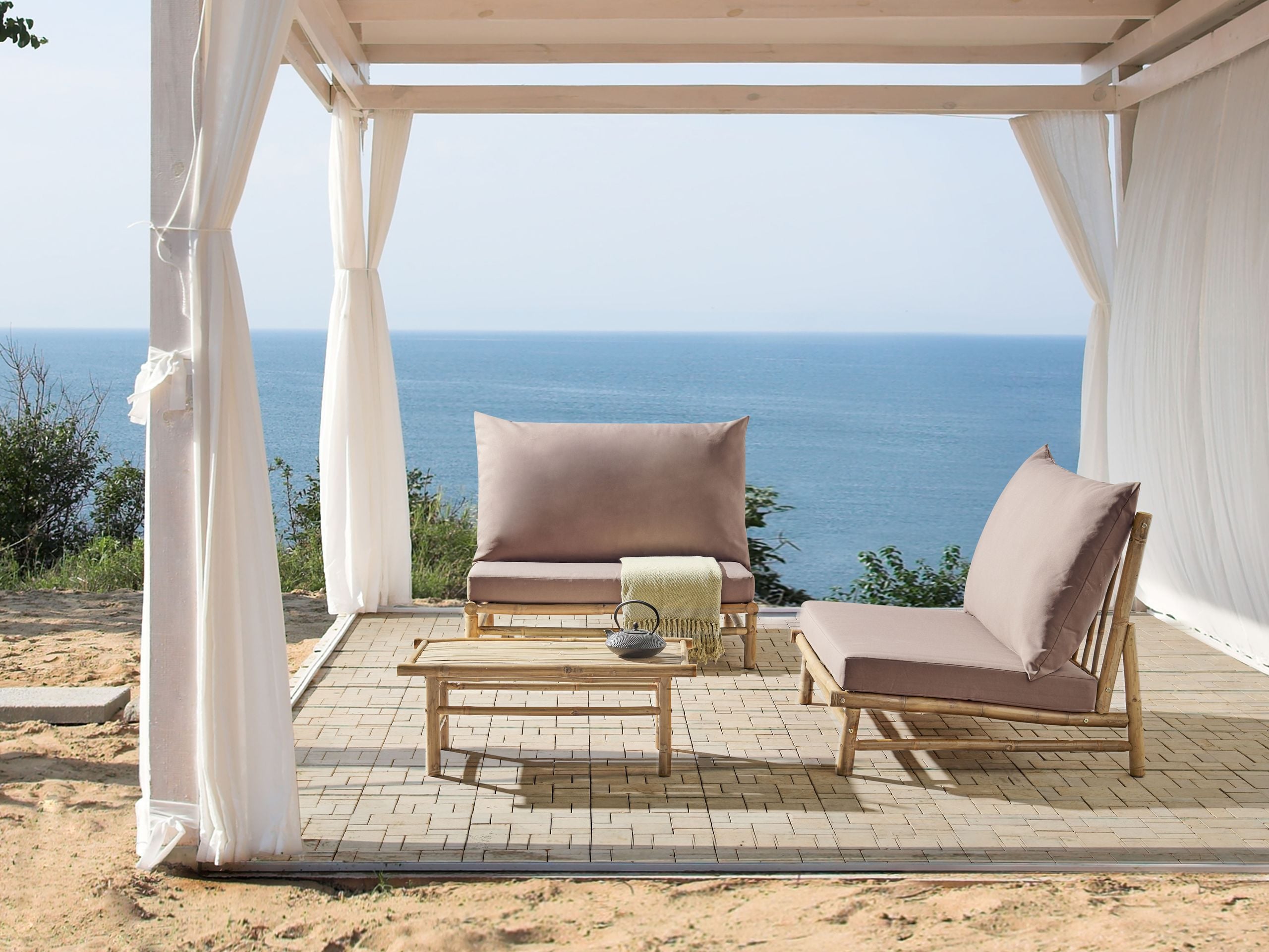 Ulkosohvaryhmä pöydällä 2-istuttava TODI bambu Ruskeanharmaa