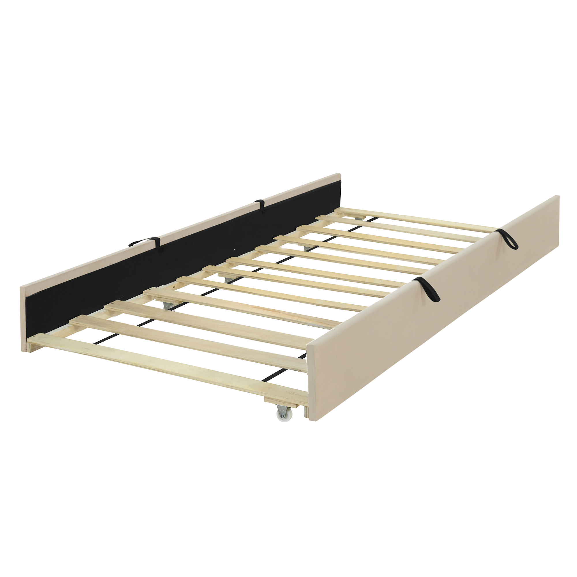 Verhoiltu sänky 90x190, yhden hengen, ulosvedettävällä sängyllä, sametti, beige