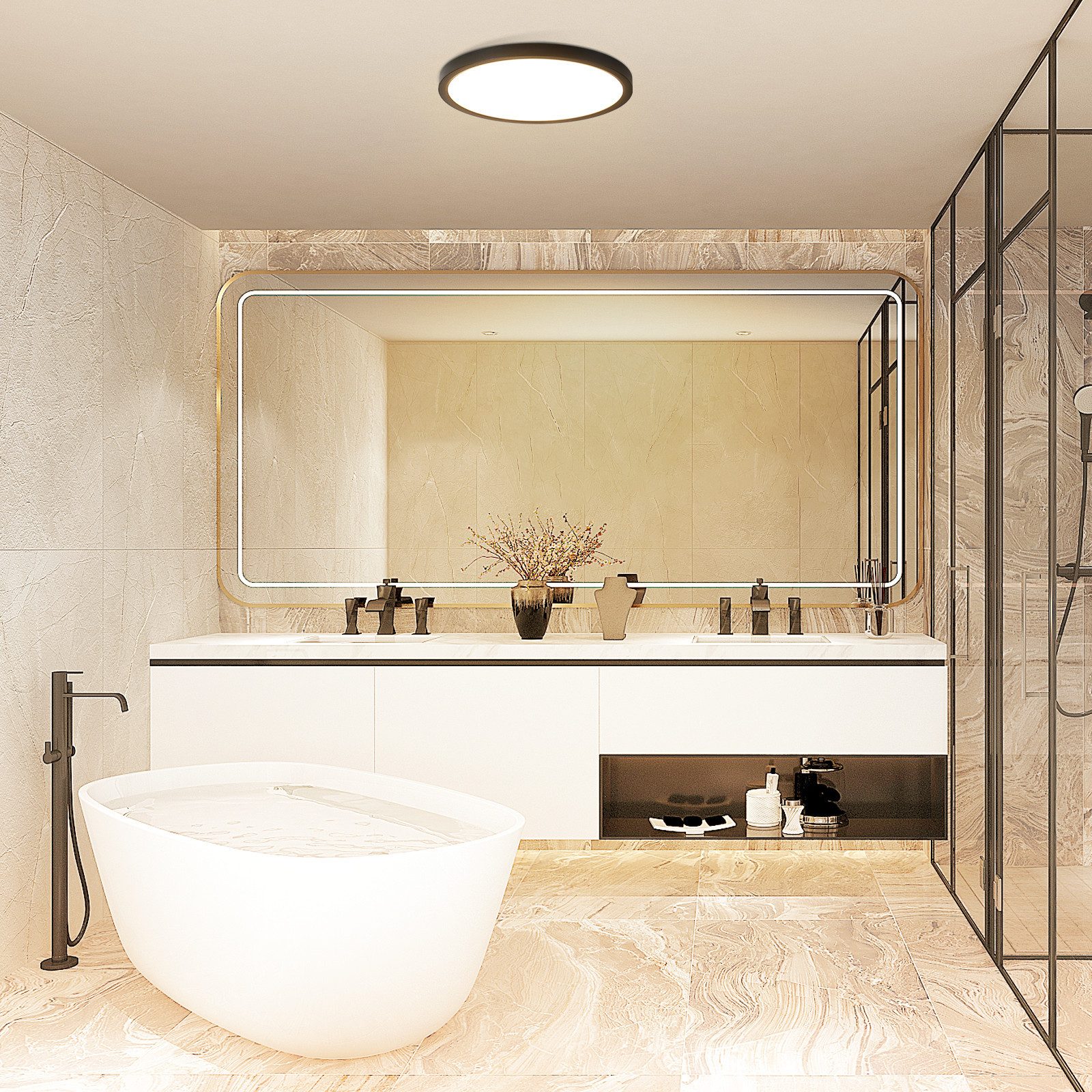 NETTLIFE litteä, LED - kattovalaisin, musta, 18cm, 15W, pyöreä, pieni, lämmin Valkoinen, LED pysyvästi, integroitu, 3000K