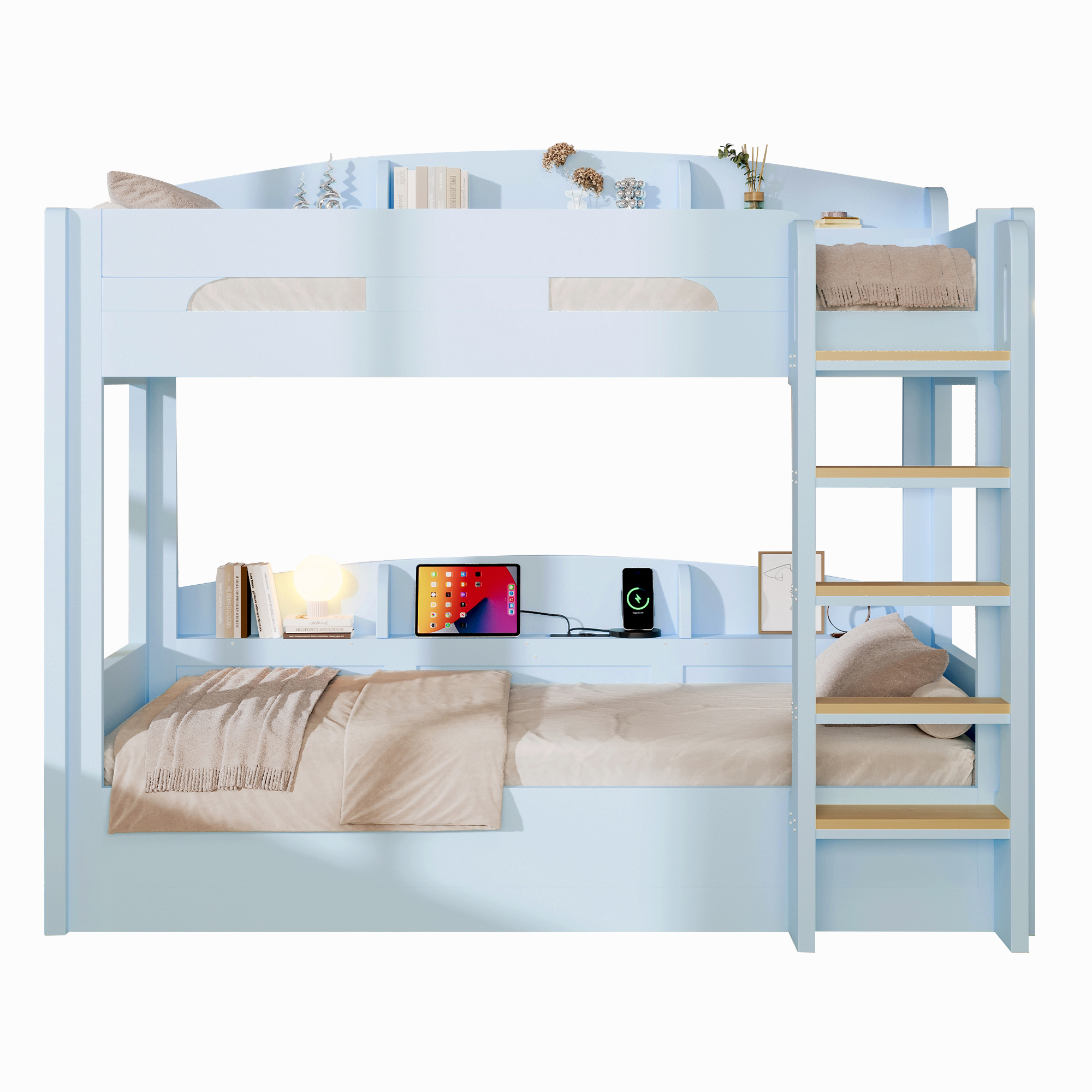 Sänky 90x200 cm turva-aidat säädettävä LED-valaistus valkoinen puinen ja MDF