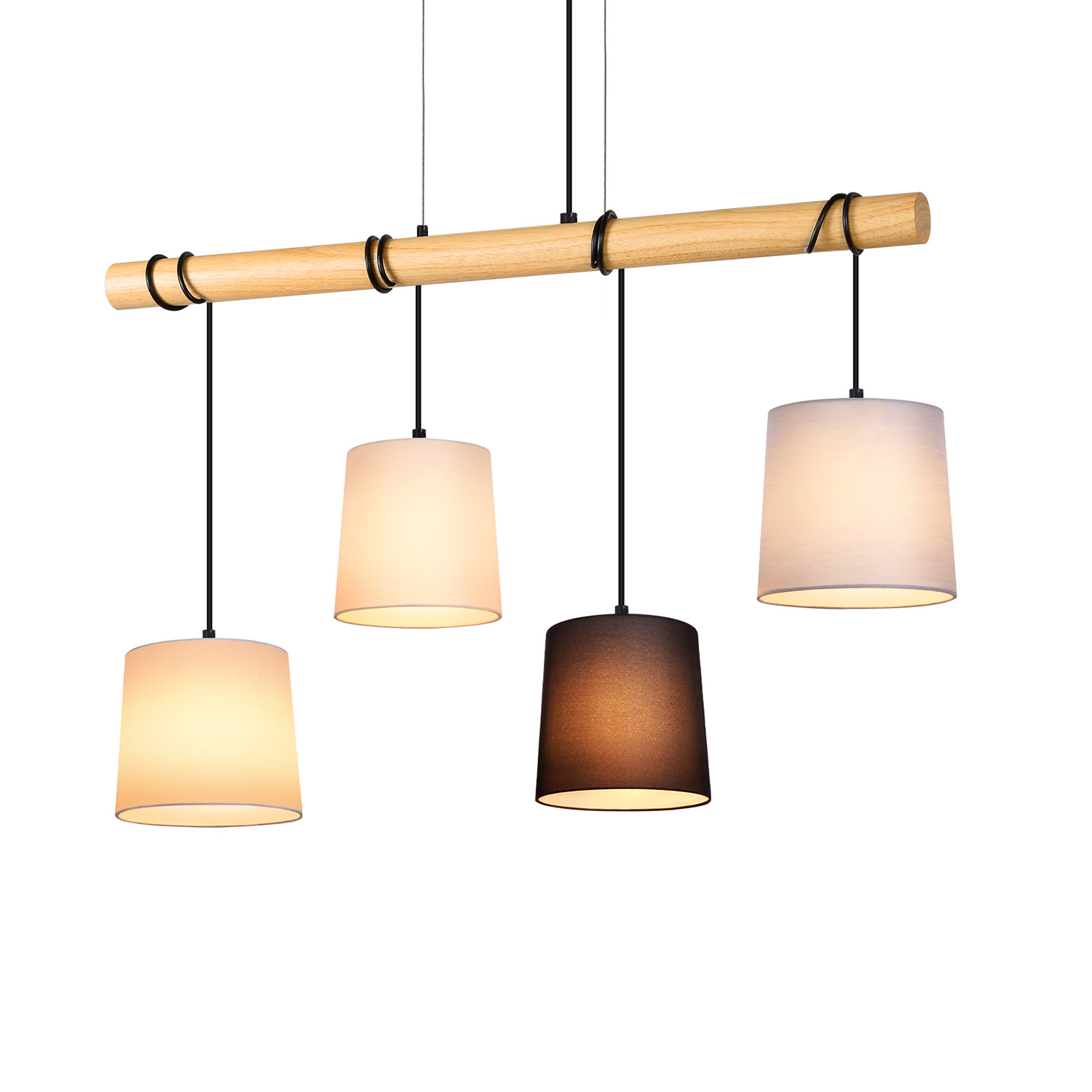 NETTLIFE - riippuvalaisin, 4 x E27 - lamppua Vintage - tyyliin, halkaisija, 80cm, monivärinen, puu ja Kangasvarjostin, ruokailuhuoneeseen, olohuoneeseen