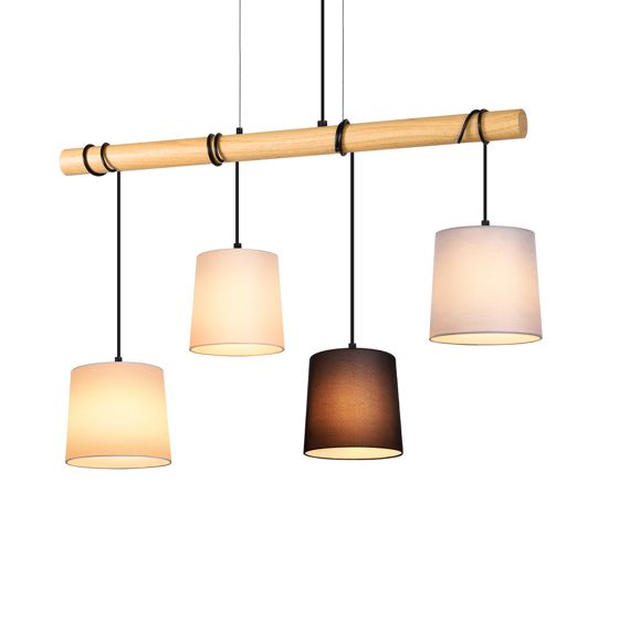 NETTLIFE - riippuvalaisin, 4 x E27 - lamppua Vintage - tyyliin, halkaisija, 80cm, monivärinen, puu ja Kangasvarjostin, ruokailuhuoneeseen, olohuoneeseen