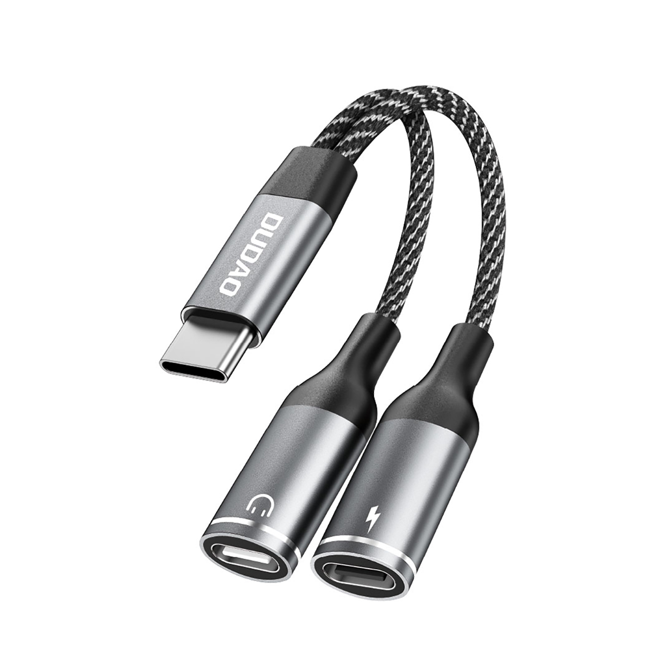 2in1 USB-C -jakoadapteri virralle ja kuulokkeille - harmaa