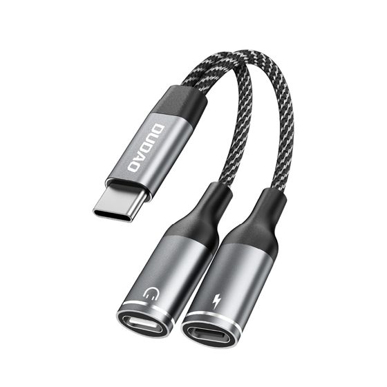 2in1 USB-C -jakoadapteri virralle ja kuulokkeille - harmaa