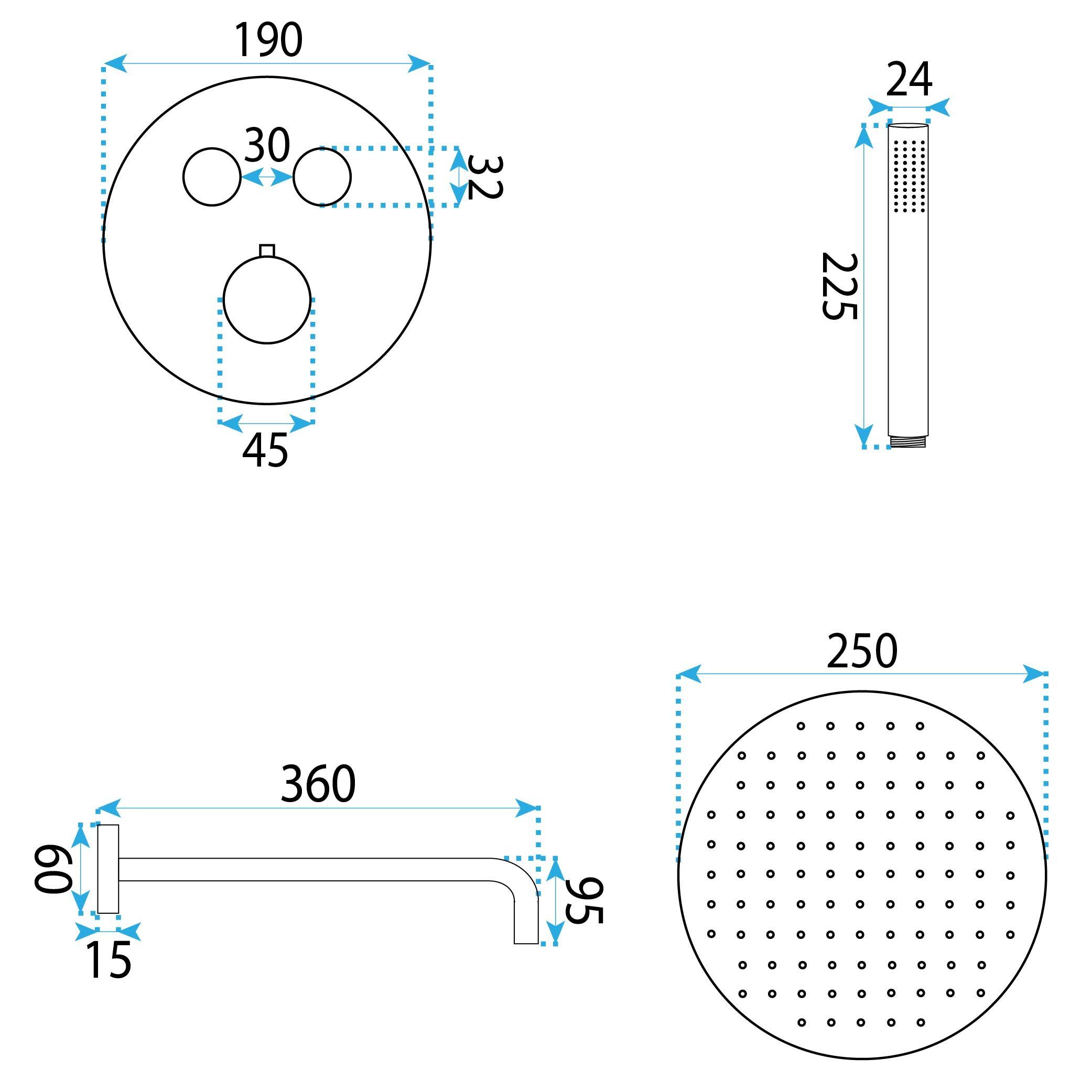 REA suihkusetti Lungo termostaatilla kupari, 25X25X150CM
