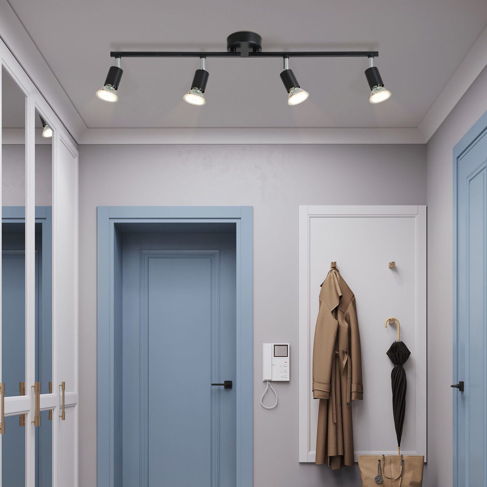 NETTLIFE 4 spotti LED -kattovalaisin musta GU10, kääntyvä 330° moderni teollisuusvalaisin