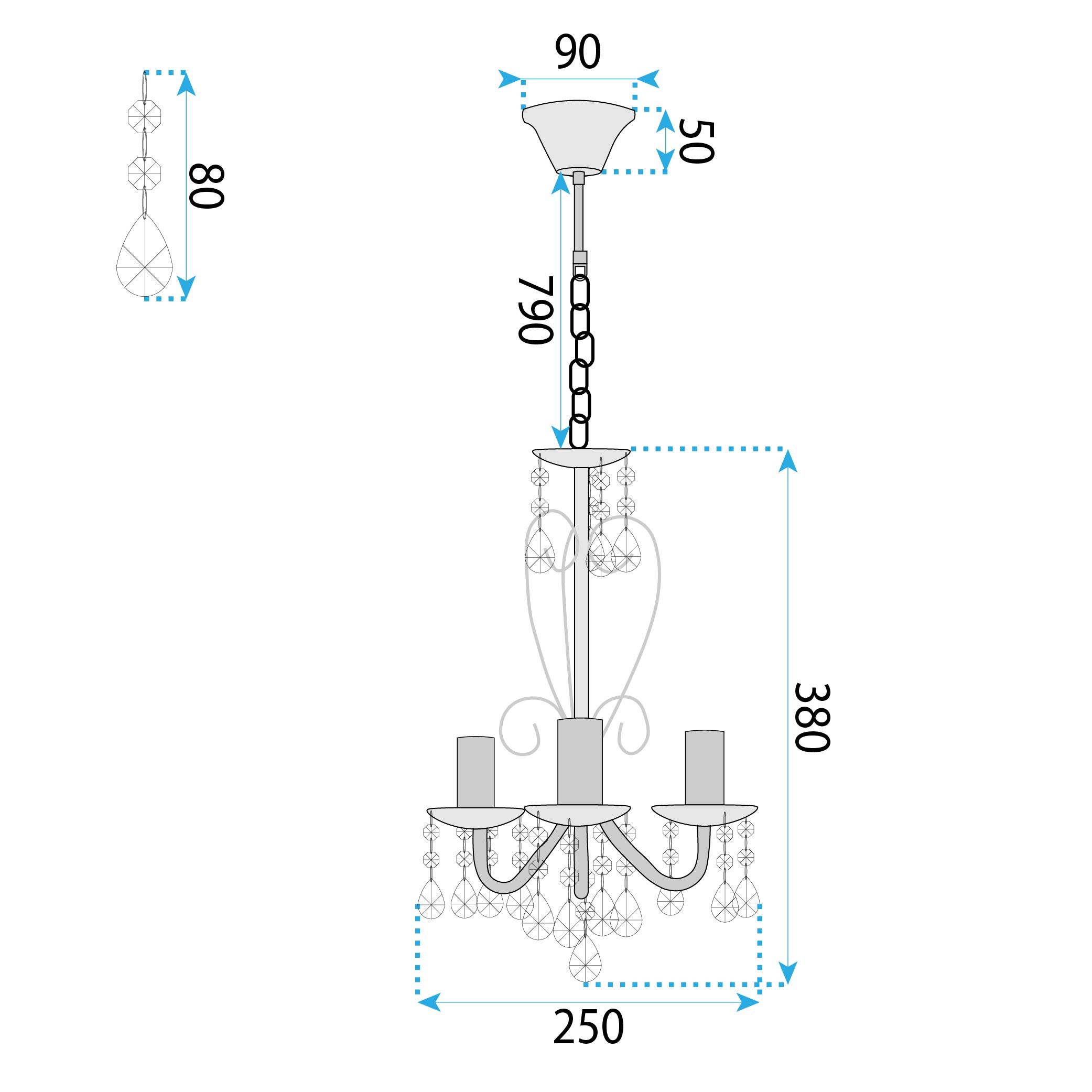 TOOLIGHT riippuvalaisin EBT011-3CP kromi, 125X75X25CM