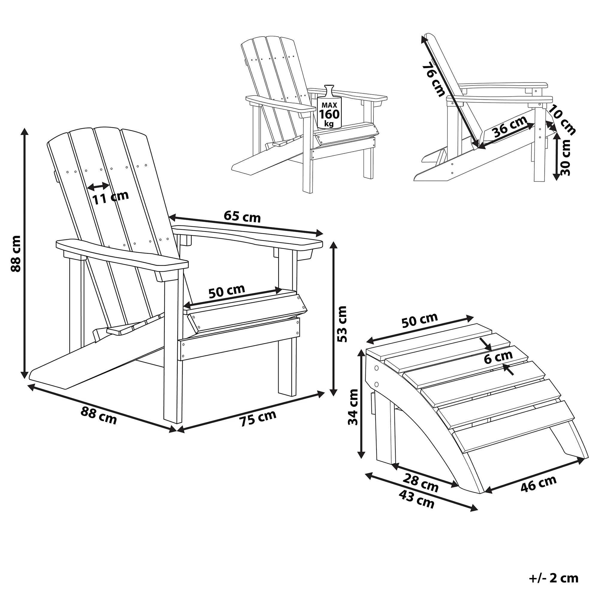 Puutarhatuoli ADIRONDACK ja rahi Vaaleanharmaa