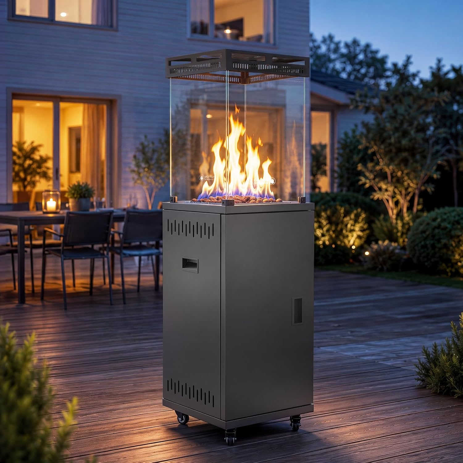 NETTLIFE koristeellinen kaasutakka 5–13 kW, musta, 145x41,5x41,5 cm, vulkaaniset kivet, terassille ja puutarhaan