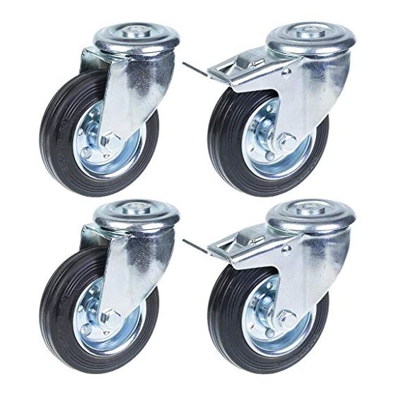 100mm 4" kumirengas, kääntyvä ja jarru, vahva 360kg kantavuus, 4 kpl:n sarja.