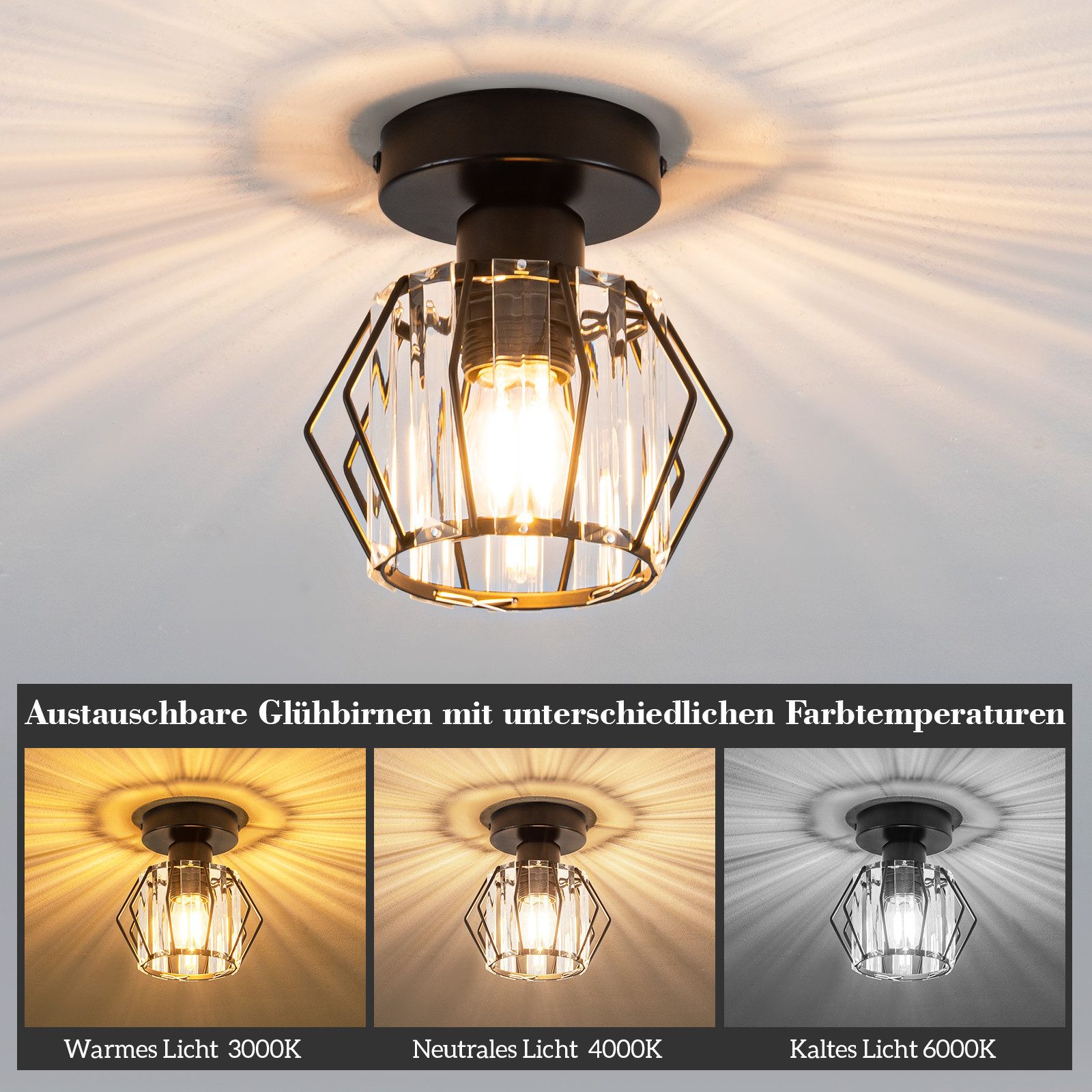 ZMH Moderni musta kristalli E27 -kattovalaisin eteiseen Zmh Lichtstein
