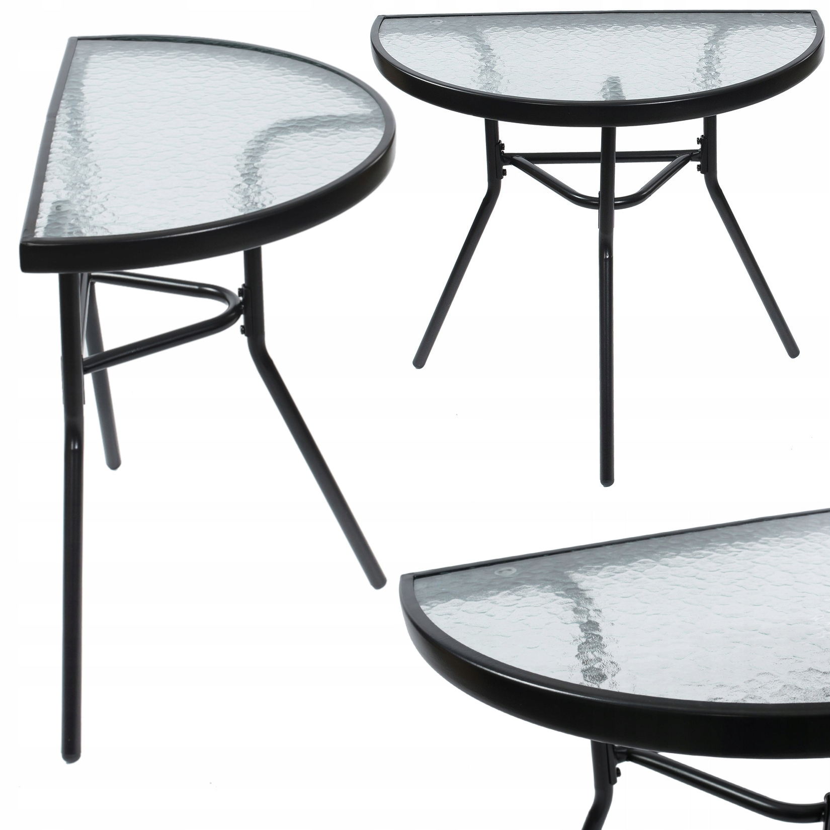 Puutarhapöytä parvekkeelle ja terassille, lasia ja metallia, musta