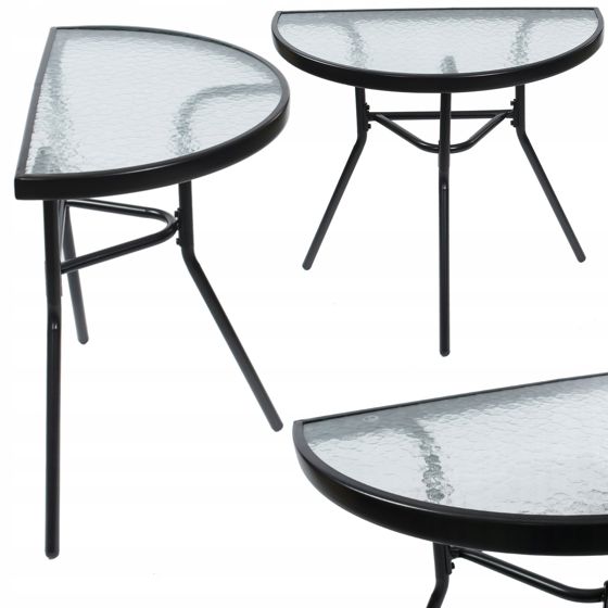 Puutarhapöytä parvekkeelle ja terassille, lasia ja metallia, musta