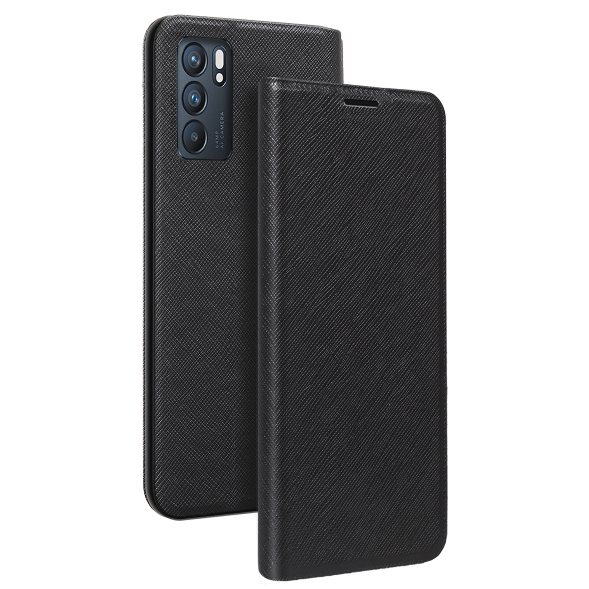 Kotelo Oppo A16 / A16s / A54s 4G -puhelimeen Saffiano-efektillä, jalustatoiminnolla ja korttipidikkeellä