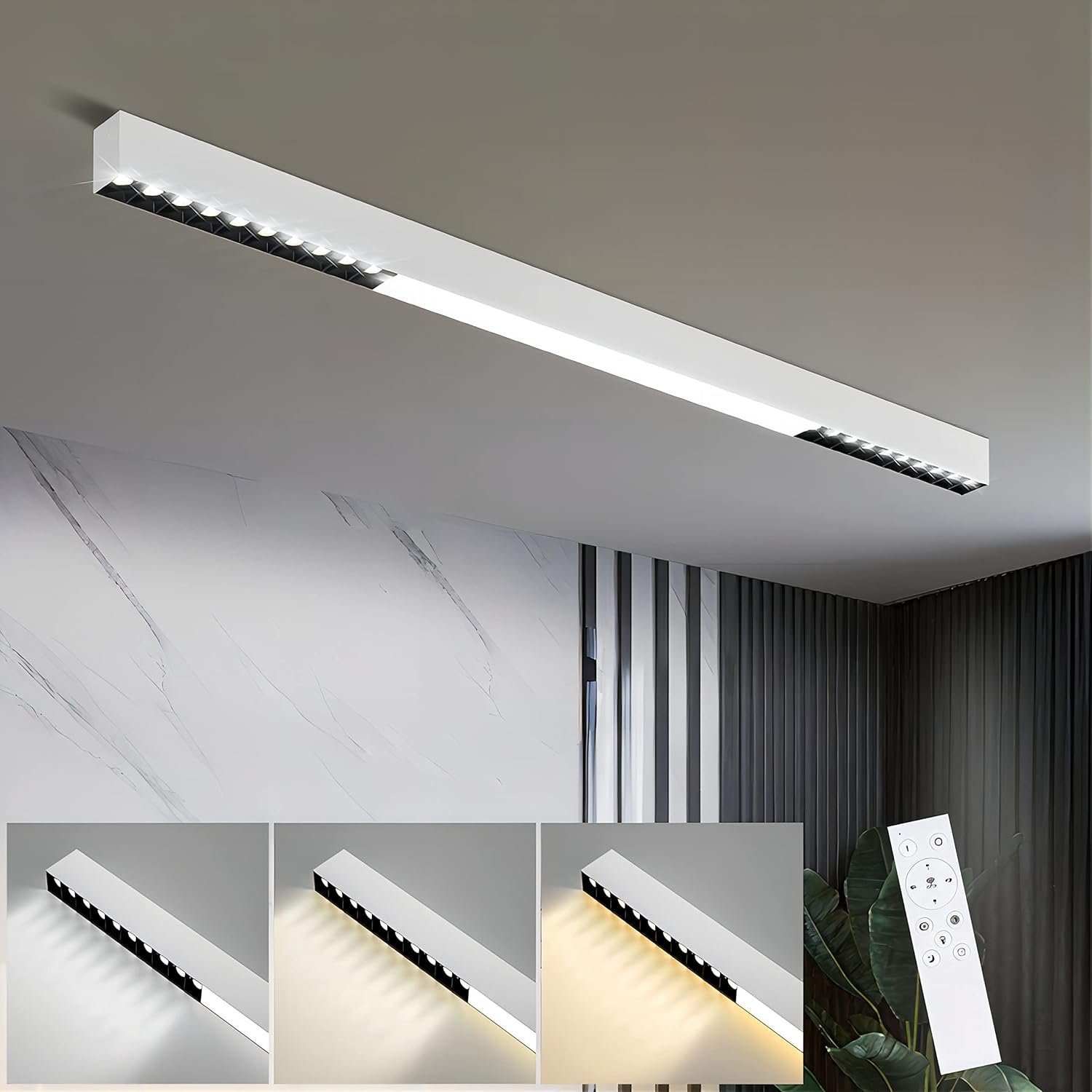 NETTLIFE LED - kattovalaisin Valkoinen 25W moderni, olohuoneen lamppu, himmennettävä pitkä, pöytävalaisin Kaukosäätimellä, 80 cm, makuuhuoneeseen