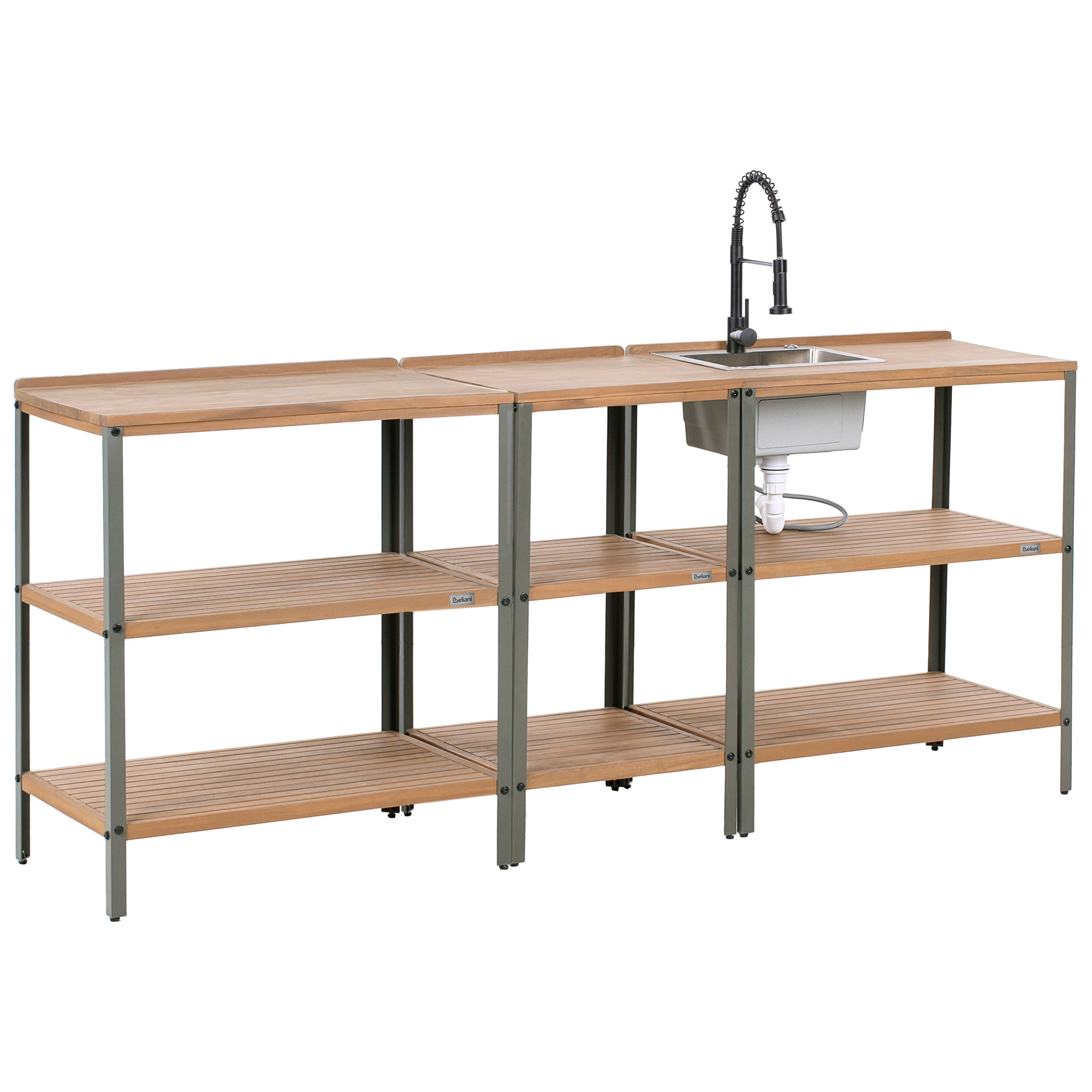 Ulkokeittiösetti pesualtaalla 3 osaa IVREA sertifioitu akaasia Ruskea/musta