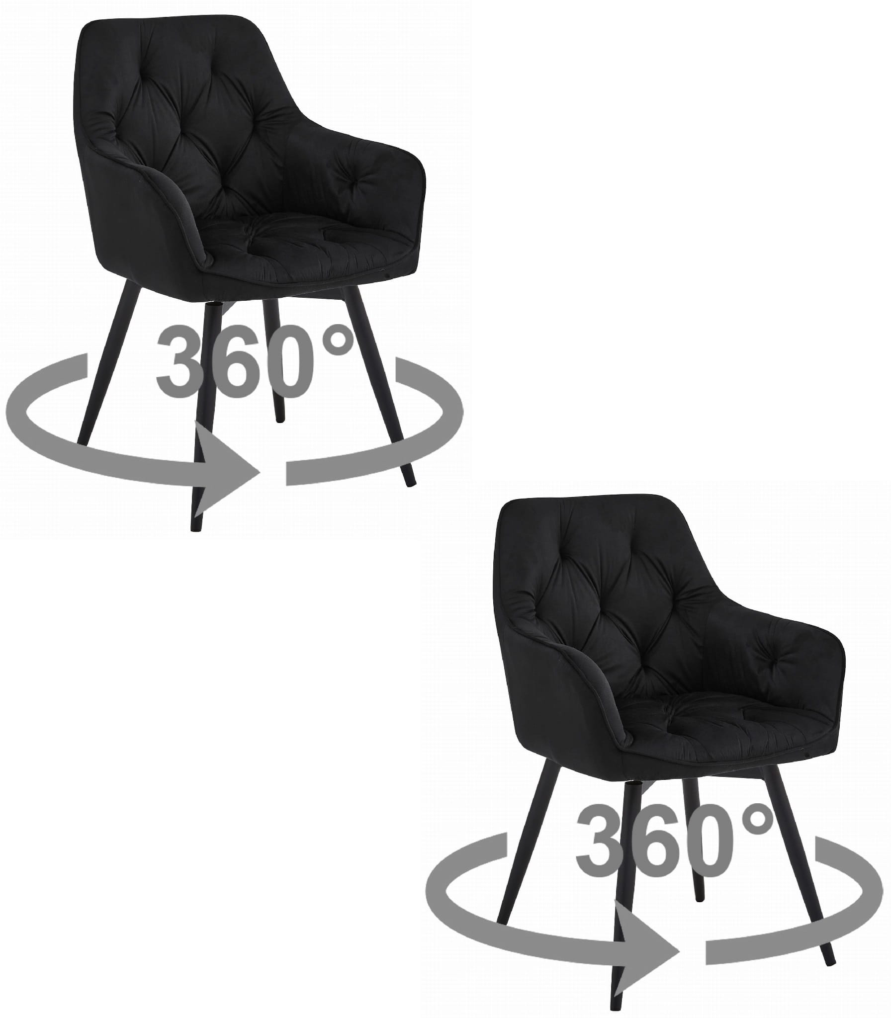 JORK360 kääntyvä tuoli, musta sametti, mustat jalat (2 kpl)